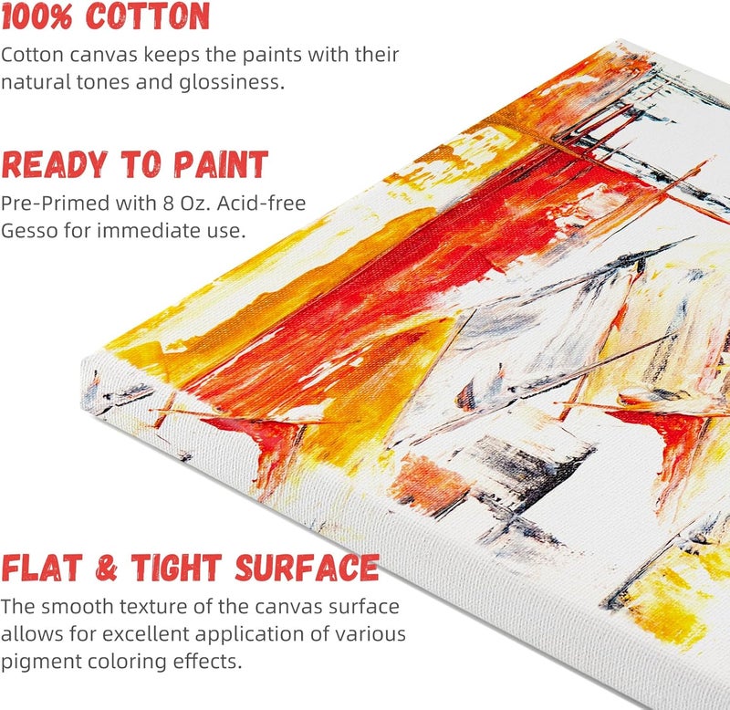 Simetufy 4 Pack Stretched Canvas for Painting 8x10 Inch, 100% Cotton Blank Art Canvases for Acrylic or Oil Paint, Pre-Primed, 5/8 Inch Profile - Image 2